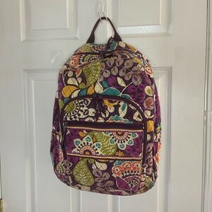 Vera Bradley Campus Backpack Crazy plums Flower quilted Pattern Laptop Computer
